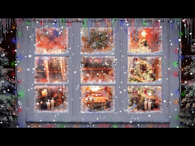 Christmas Music From Another Room | Christmas Ambience | Crackling Fire, Falling Snow