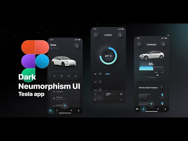 18 [UI Design Quick Apps in Figma] Dark Neumorphism Tesla App Part 3 - Control Menu