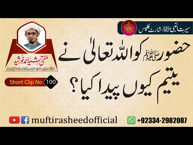 SEERAT SHORT CLIP 100 | Huzor (S.A.W.S) Ko Allah Ne Yatem Q Peda Kya?| Mufti Rasheed Ahmed Khursheed