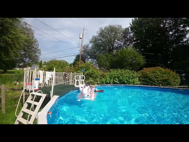 Testing out Adobe Premiere slowing down portion of video with Mobula 8 and kids in pool
