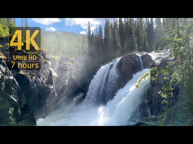 Gorgeous Norwegian Waterfall. Natural White Noise (4K - 7 hours)
