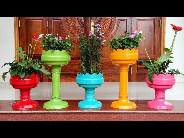 Recycling Plastic Bottles into Colorful Flower Pots, Easy and Economical