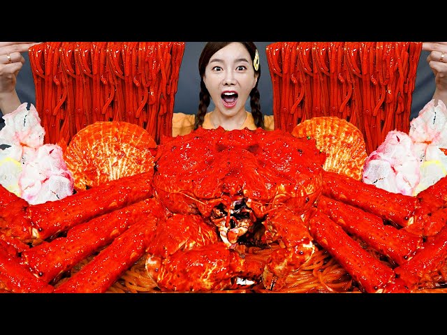 [Mukbang ASMR] Giant King Crab 🦀 Stir-Fried Spicy Jjampong & Flower-Shaped Tempura 🌸 Recipe Ssoyoung