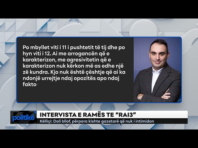 INTERVISTA E RAMËS TE “RAI3”/ Këlliçi: Doli bllof, përpara kishte gazetarë që nuk i intimidon