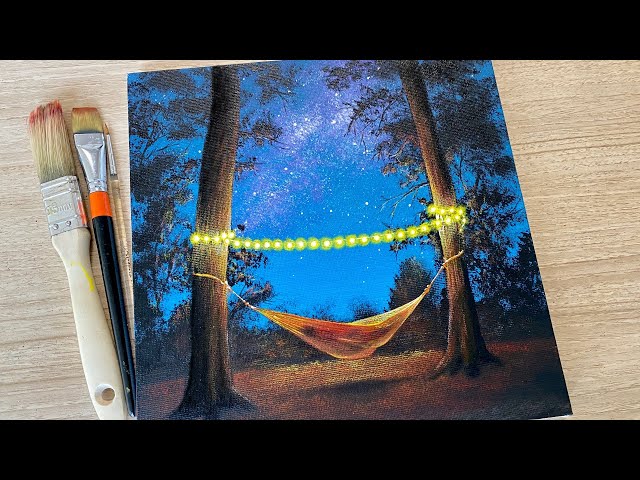 How to paint a Night Camping with Hammock / Acrylic Painting / Daily Challenge #102