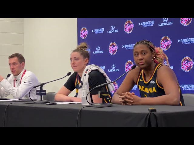 Katie Lou Samuelson, Aliyah Boston after Indiana Fever's 102-66 loss to Liberty in home opener