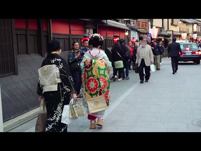 Geisha Walk in Kyoto Gion Hanamikoji | Amazing Beautiful Kimono and Obi 京都、祇園祭直前、花見小路を歩く舞妓さん、感動の着物と帯