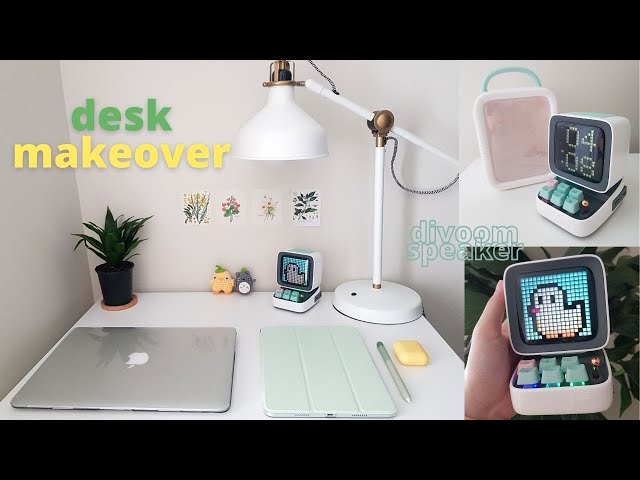 desk makeover/setup | divoom ditoo speaker, ikea