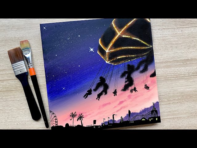 Amusement park Acrylic Painting for Beginners / step by step / Daily Challenge #92