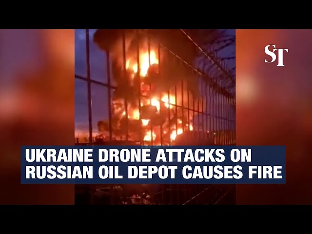 Ukraine drone attacks on Russian oil depot causes fire