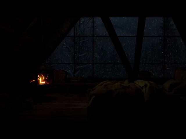 Cozy Hut with Crackling Fireplace, Snow and Wind - Winter Ambience Sounds for Sleeping & Relaxing