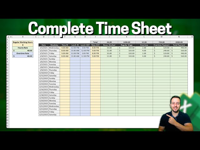 How To Make a Complete Time Sheet In Excel with Lunch Break and Overtime Rate