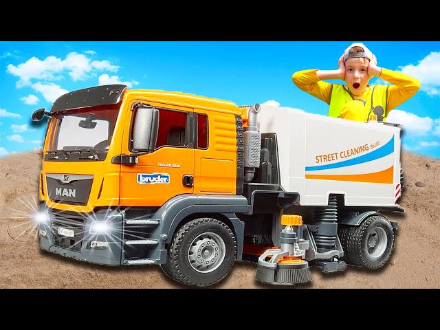 Funny stories about cars Bruder MAN street sweeper came to the rescue for a fuel truck  