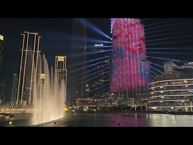 Dubai UAE Tourist Attraction: Burj Khalifa Laser Light Show +Dubai Fountain Show (02.10.'24: 4K-UHD)