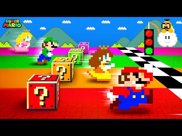 Super Mario Party: Item Blocks Race. but with Mario vs Luigi vs Peach vs Daisy!...