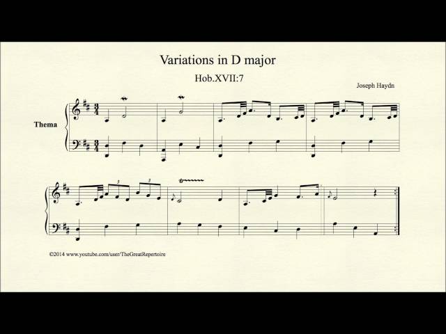Haydn, Variations in D major, Hob XVII 7, Harpsichord, Thema