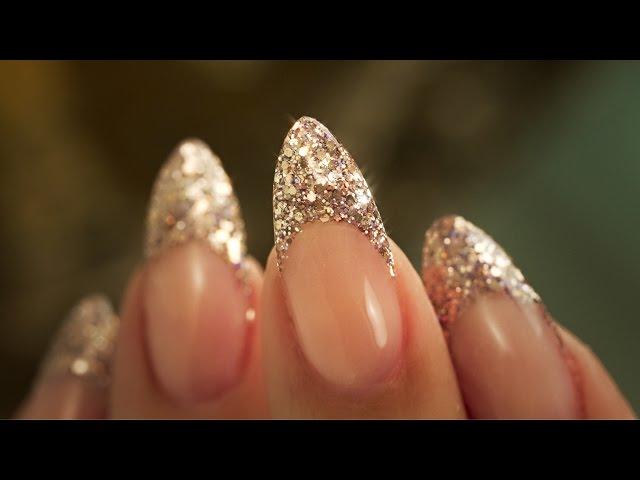 French Almond Glitter - Traditional French Acrylic Nail Technique - Step By Step Tutorial