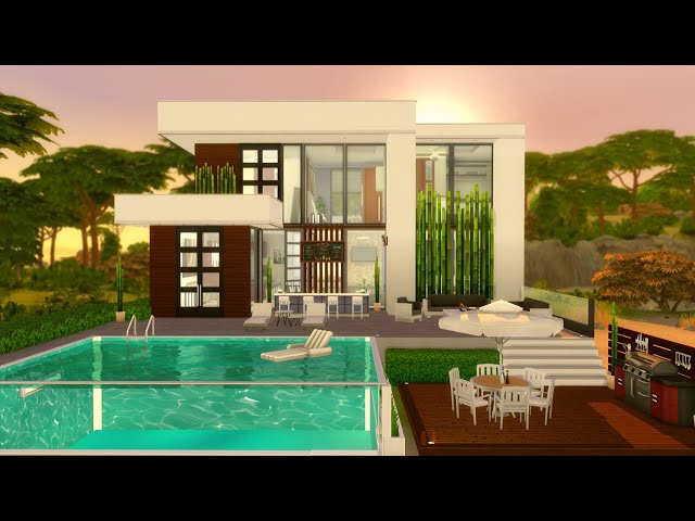 🏢 MODERN POOL HOUSE 🏊  SIMS 4 SPEED BUILD STOP MOTION