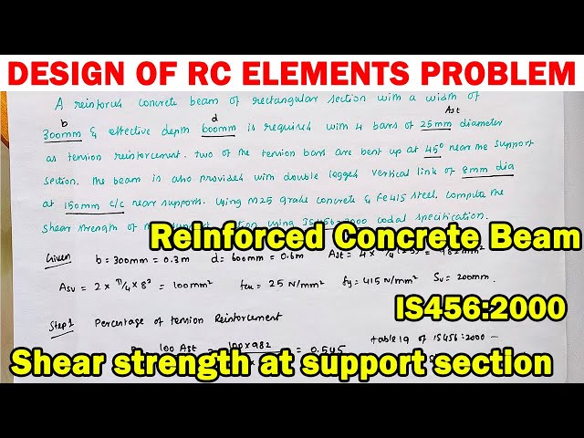 RCC Design solved problem, Beam design problem, shear resistance solved problem, DRC solved problems