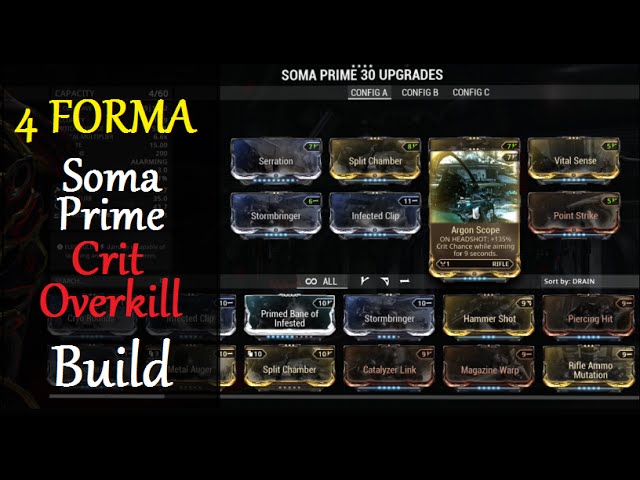 Warframe Weapon Builds - Soma Prime Crit Overkill Build (4 Forma)