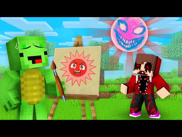 JJ and Mikey Using DRAWING MOD to DRAW SCARY RED SUN EXE - Maizen Parody Video in Minecraft