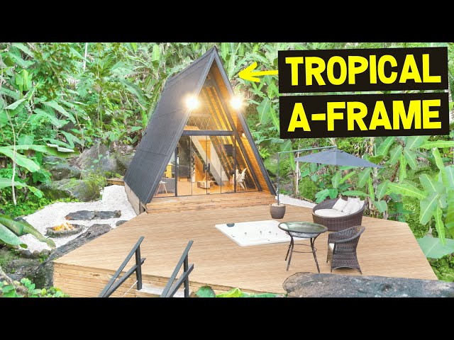 TROPICAL TINY A-FRAME CABIN BUILT DIRECTLY OVER A RIVER! (Full Tour)