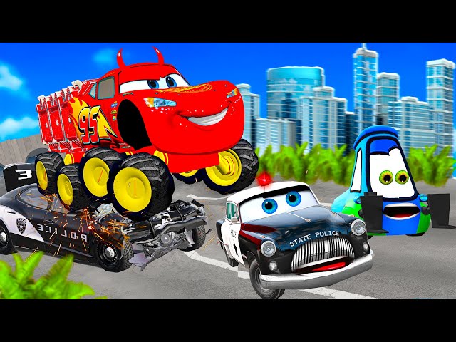 Lightning McQueen Monster vs MATER, DINOCO, WINGO, DJ Pixar cars  in  BeamNG.drive