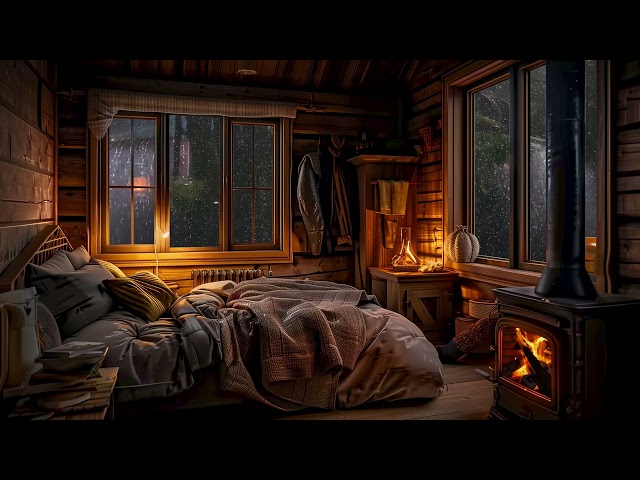 Cozy Cabin Retreat ASMR - Crackling Fireplace and Rain Sounds for Overcome Fatigue and Deep Sleep