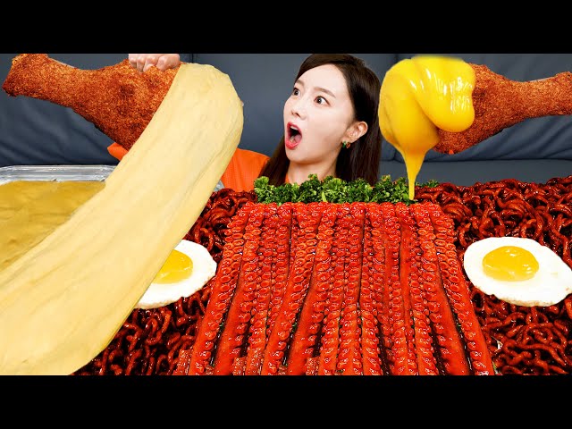 [Mukbang ASMR] Giant Cheese Challenge 🧀 Chicken Spicy Occtopus Korean Jjajang Ramen Recipe Ssoyoung
