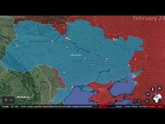 Russo-Ukrainian War: First 3 Days Mapped using Google Earth