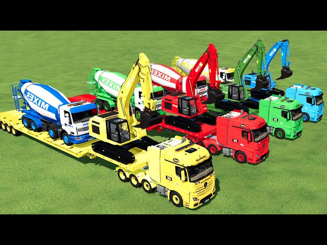 TRANSPORTING EXCAVATOR, CEMENT TRUCK, MIXER TRUCK TO GARAGE WITH MAN TRUCK! FS22 ! TRUCK OF COLORS