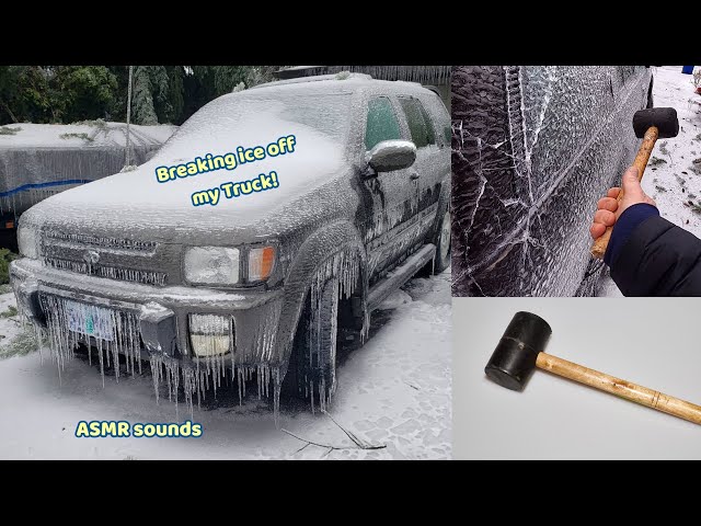 Freeing my Truck of thick ice with rubber mallet. Extended Version-  ASMR satisfying ice breaking