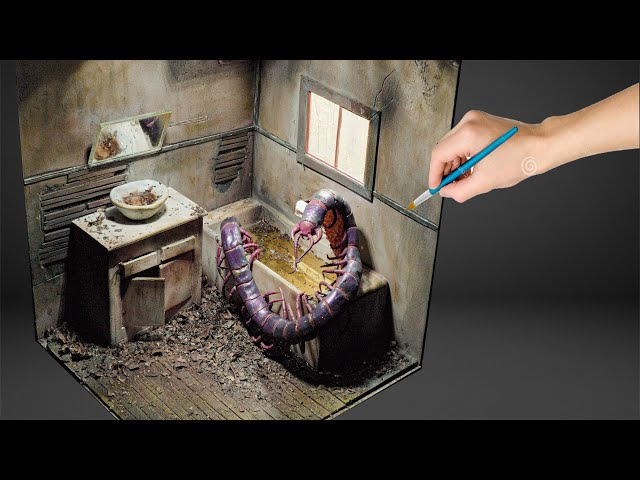 How To Make a Centipede In The bathroom Diorama - Polymer Clay - Epoxy resin