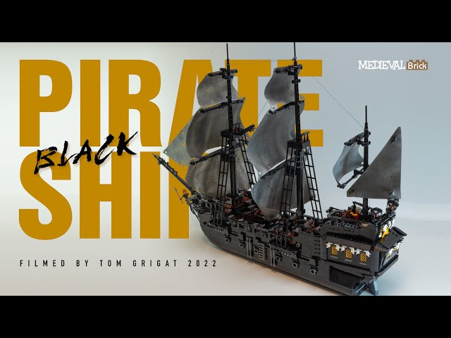 Black pirate ship from Medieval Brick - assembled in stop-motion