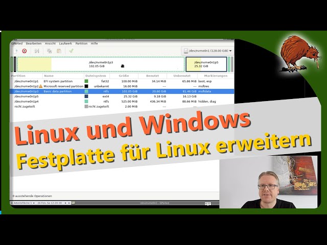 Linux und Windows parallel installiert: Linux Partition vergrößern mit Gparted