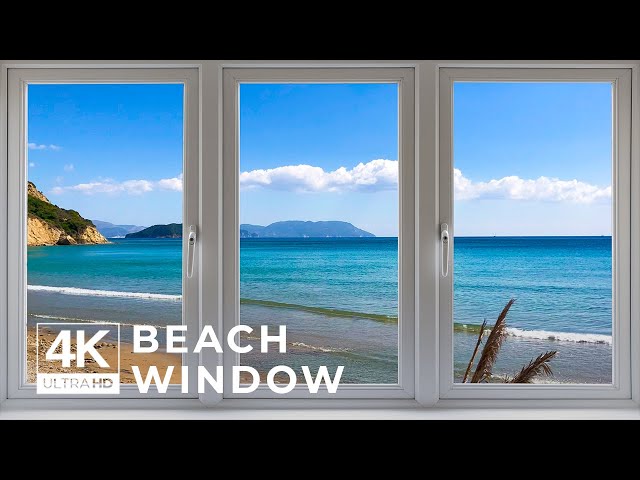 4K Greece Beach window view - Relaxing, Calming, Ambience