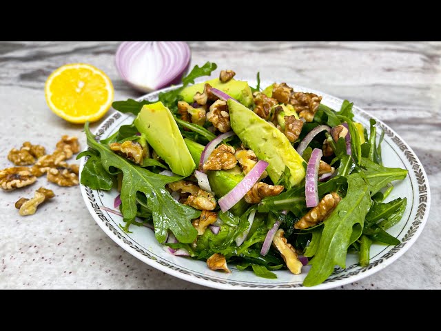 Only 4 ingredients! Easy and Healthy Rocket, Avocado and Walnuts Salad. ASMR