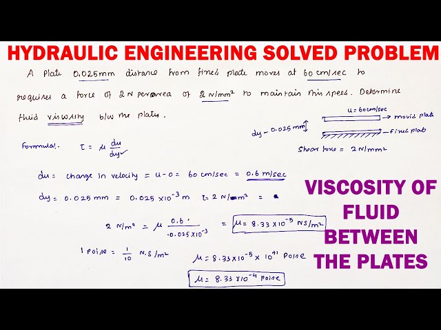 Applied Hydraulic Engineering Numerical | viscosity | velocity | GATE Solved Problems | hydraulics