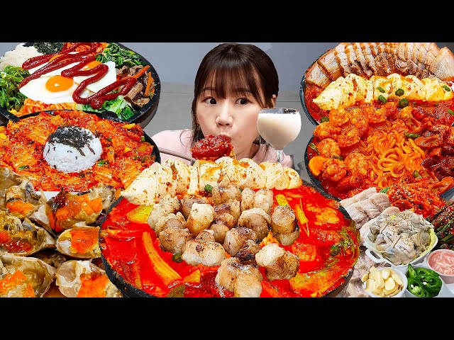 Sub)Real Mukbang- Best 10 of Korean Food🍱 SpicyNoodles,Bibimbap,Chicken,Kimchi,Beef intestines🔥 ASMR