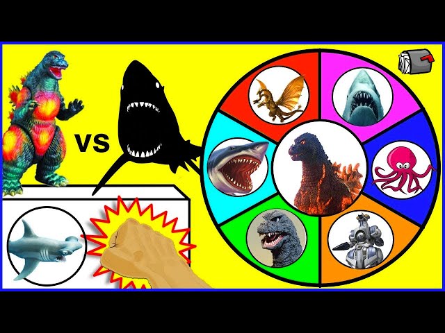 GODZILLA vs SHARKS 🦈 Spinning Wheel Slime Game w/ Collectible Godzilla Figures