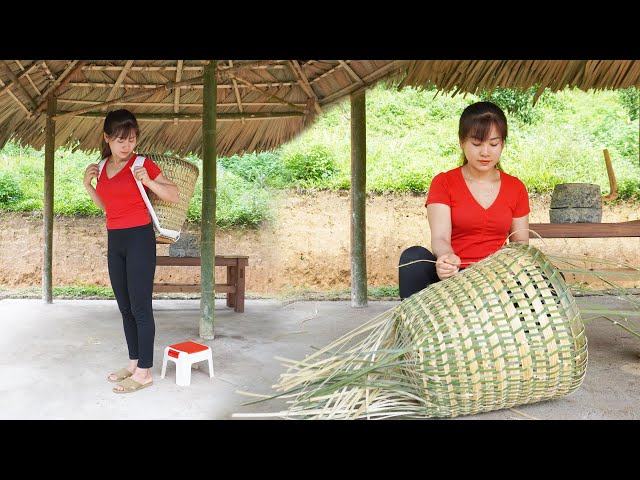 How To Knit a Bamboo Basket To Harvest Corn - NHAT Building OFF GRID FARM | My Bushcraft