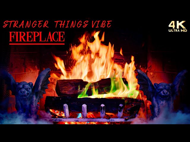 🔥 Stranger Things Vibe Fireplace & Halloween Music Ambience - Retro 80s Synthwave Fire