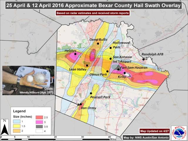 Bexar County Hail Swath Comparison (Apr 12th & Apr 25th, 2016)