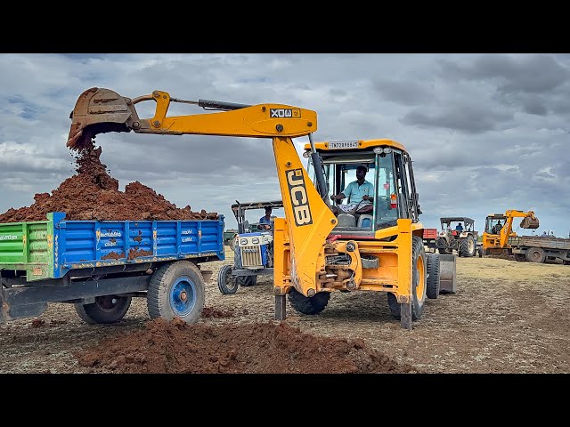 JCB 3DX Loading Mud in Mahindra Swaraj Eicher VST Tractor for Farming Land | Jcb tractor