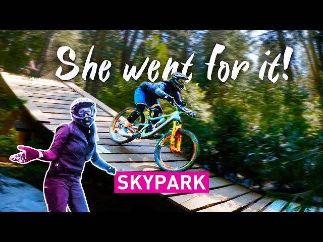 She went for it! Skypark at Santa's Village has some challenging features.