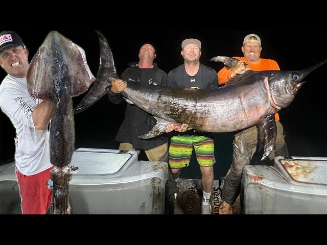 Huge Squid & Swordfish while Drifting in a LIFE RAFT for 24hrs {Catch Clean Cook} Coconut Rum Glaze