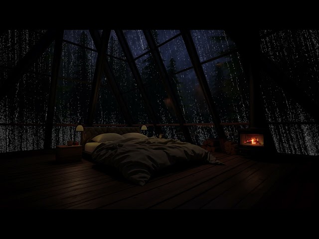 Bedroom Rain and Crackling Fireplace 🌧️ Attic Rain Ambience with Fireplace Sounds for Sleep