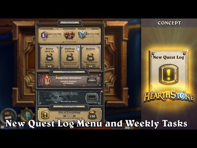 New Quest Log Menu and Weekly Tasks. Hearthstone Concept