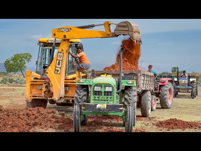 JCB 3DX Loading Red Mud in Mahindra 475DI VST 9045DI Swaraj 744FE John Deere Tractor | Jcb Tractor