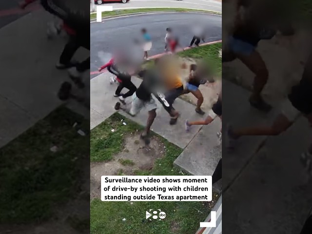 Surveillance video shows moment of drive-by shooting with children standing outside Texas apartment
